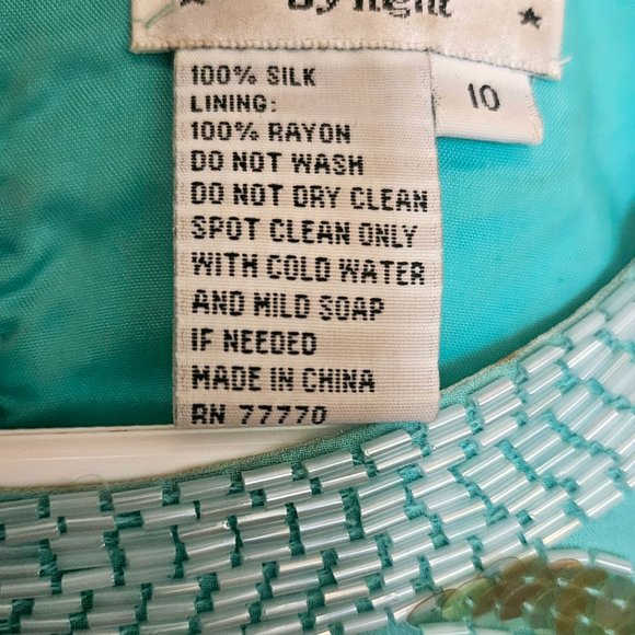 Turquoise fully beaded/sequined dress Kathryn Conover by night size 10 - Picture 2 of 7